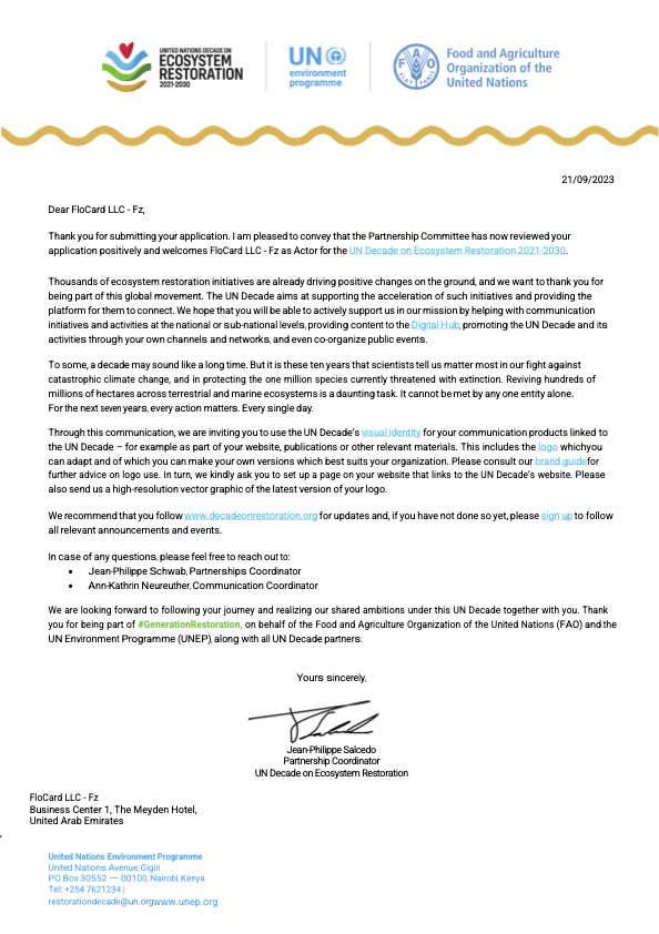 Partnership News : FloCard Joins the UN Decade On Ecosystem Restoration